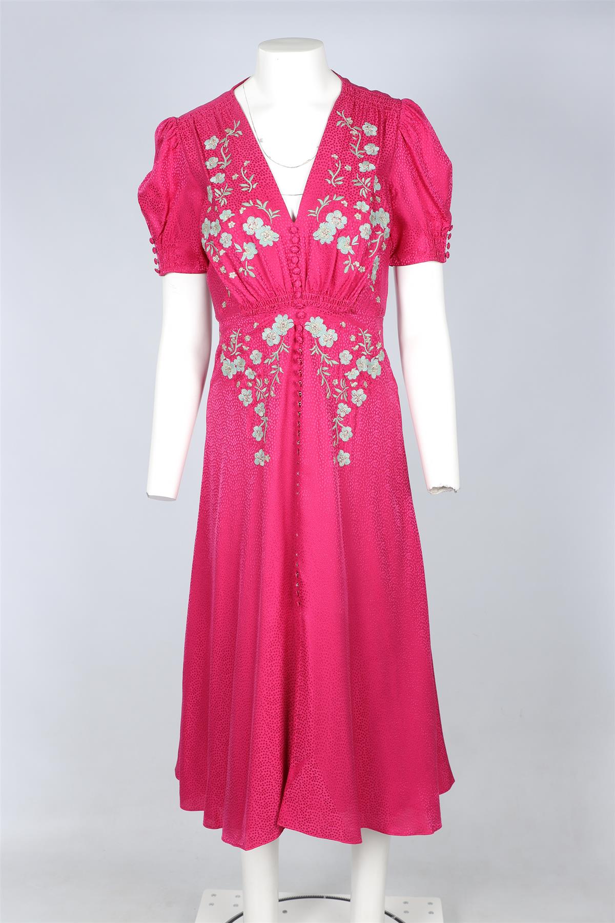 SALONI PINK SILK MIDI DRESS UK 8