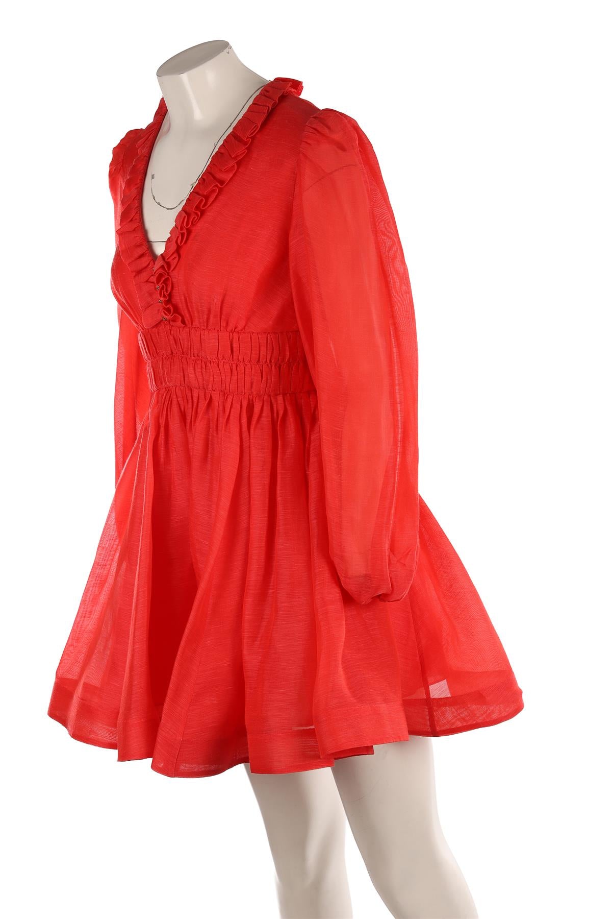 ZIMMERMANN RED LINEN MINI DRESS UK 10