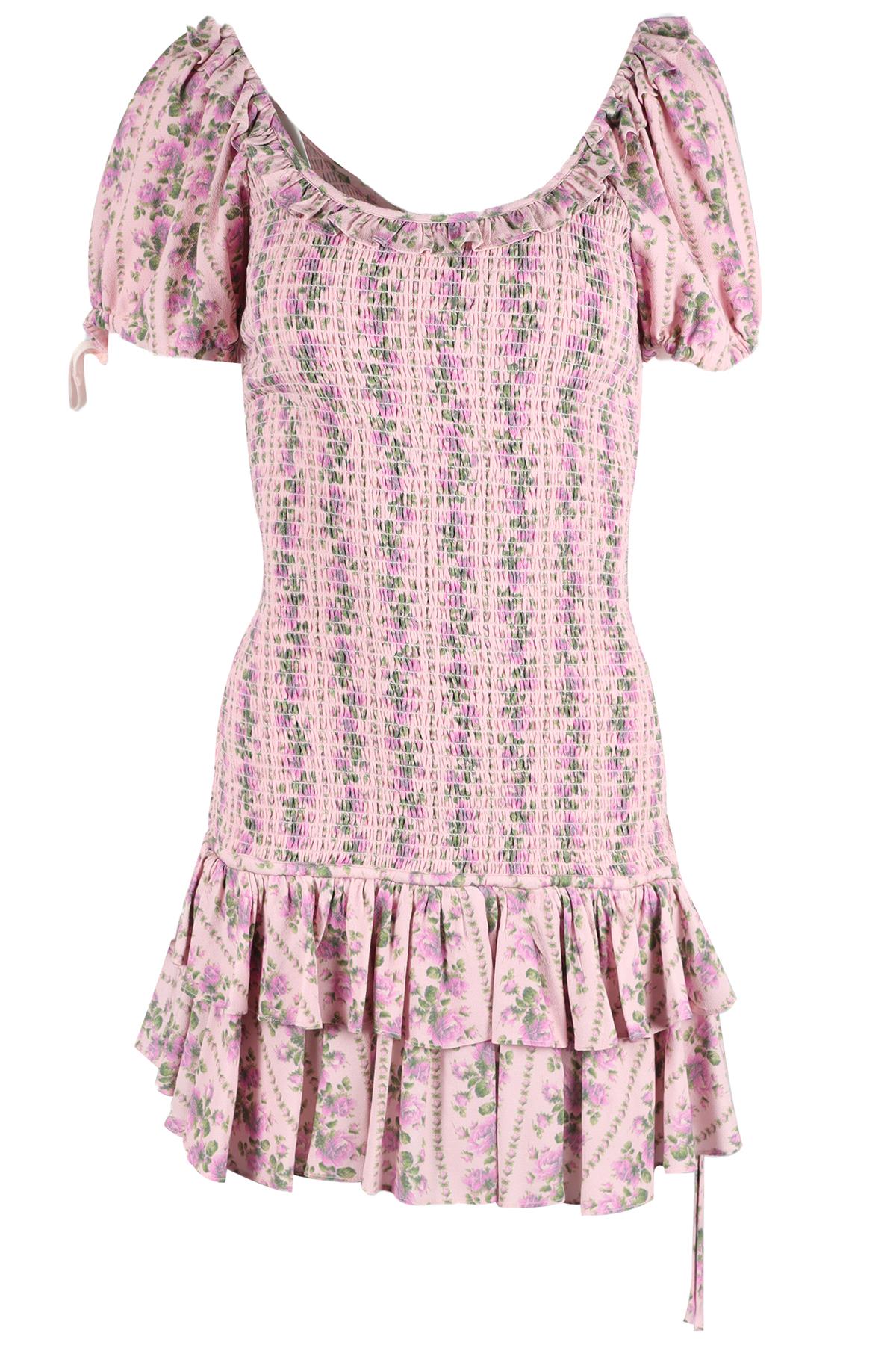 LOVESHACKFANCY PINK CREPE MINI DRESS SMALL