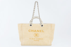 CHANEL YELLOW 2014 DEAUVILLE MEDIUM RAFFIA TOTE BAG