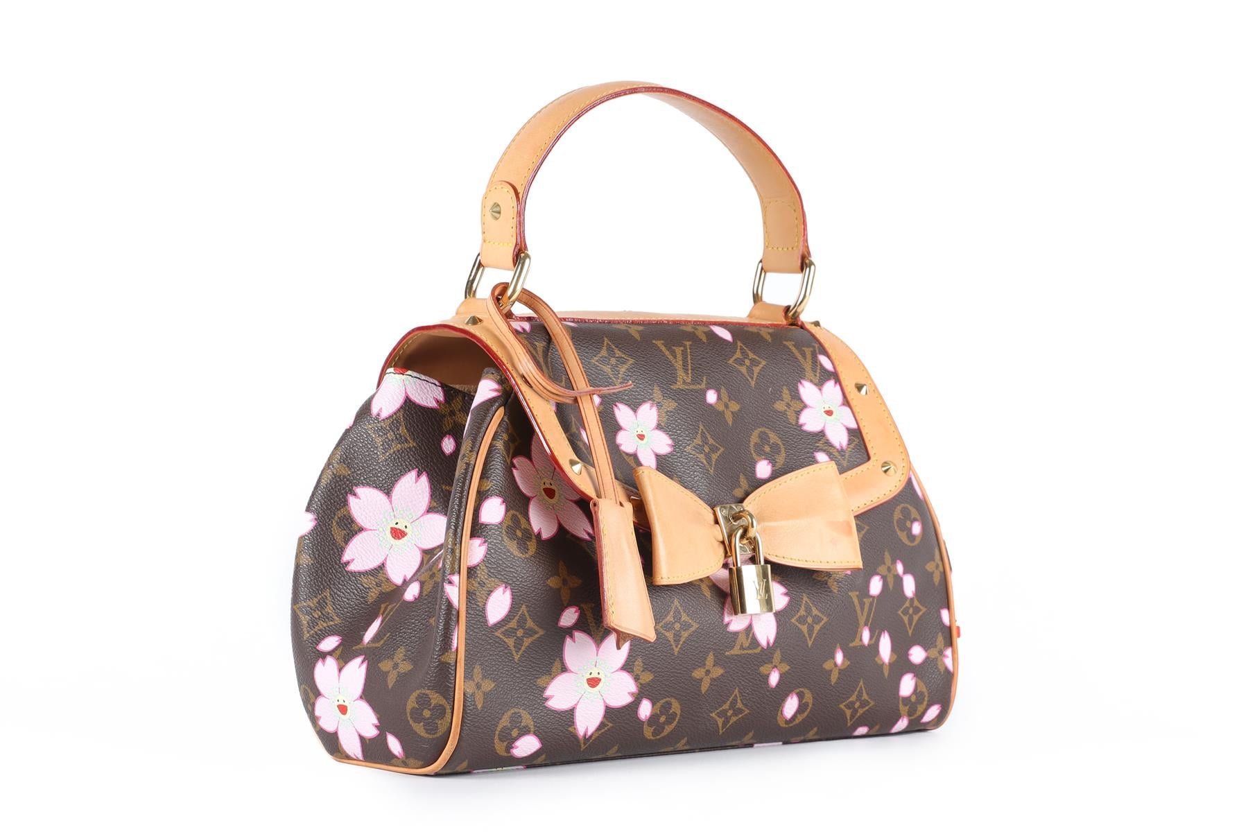 LOUIS VUITTON + TAKASHI MURAKAMI BROWN 2003 SAC RETRO PM CHERRY BLOSSOM MONOGRAM TOTE BAG