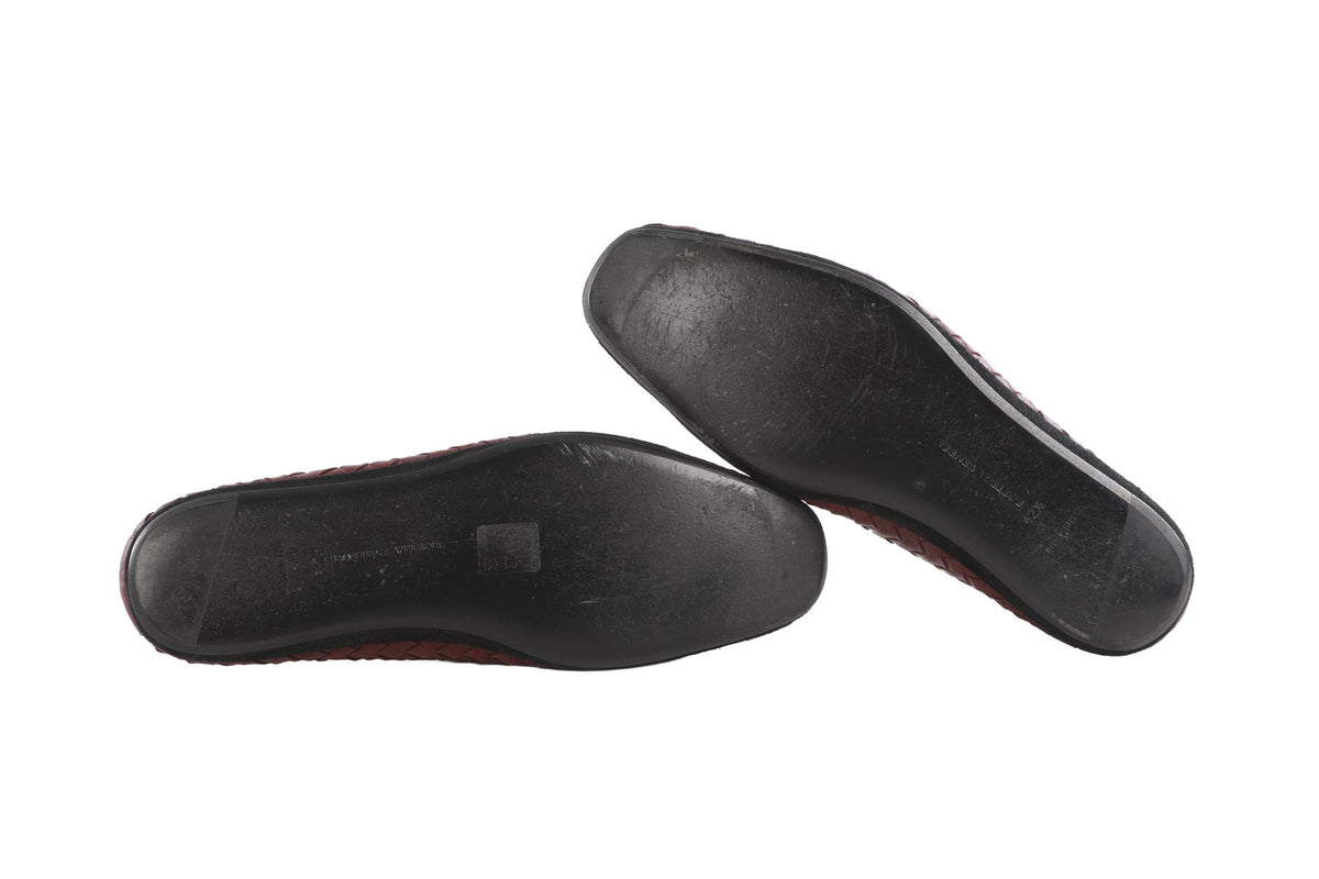 BOTTEGA VENETA BURGUNDY MEN'S INTRECCIATO LEATHER LOAFERS EU 42.5 UK 8.5 US 9.5