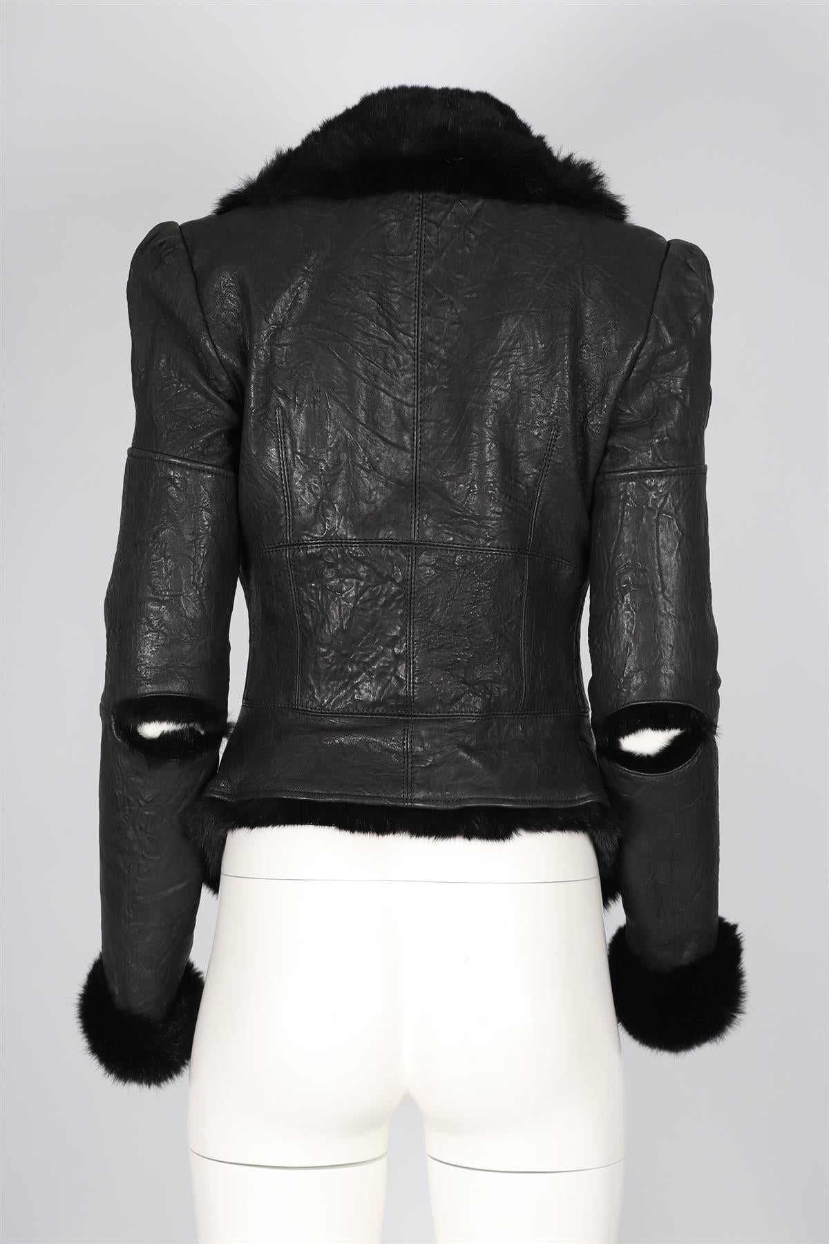 THOMAS WYLDE BLACK FUR AND LEATHER JACKET US 4 UK 8