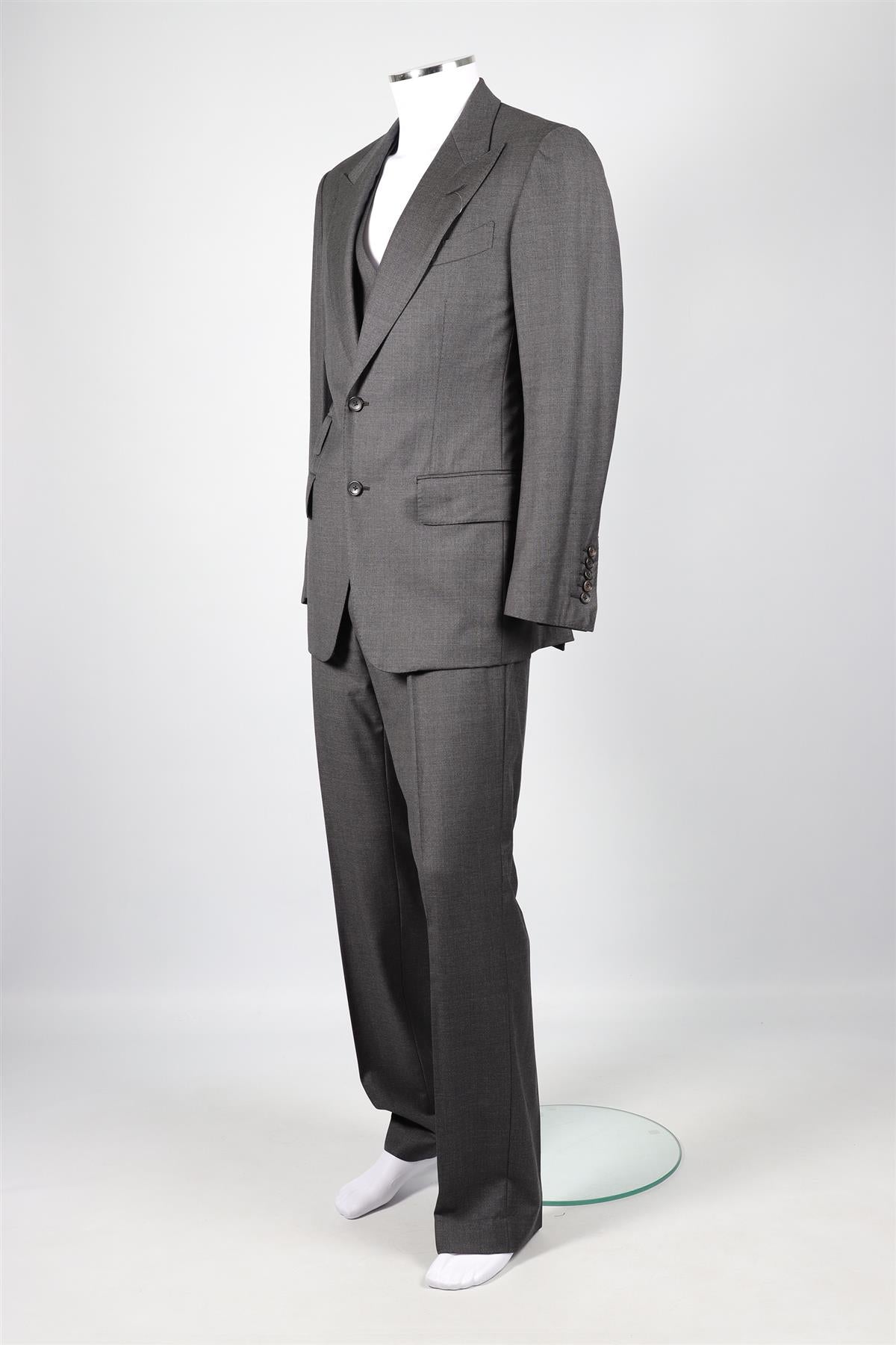 TOM FORD GREY WOOL THREE PIECE SUIT IT 48 UK 38