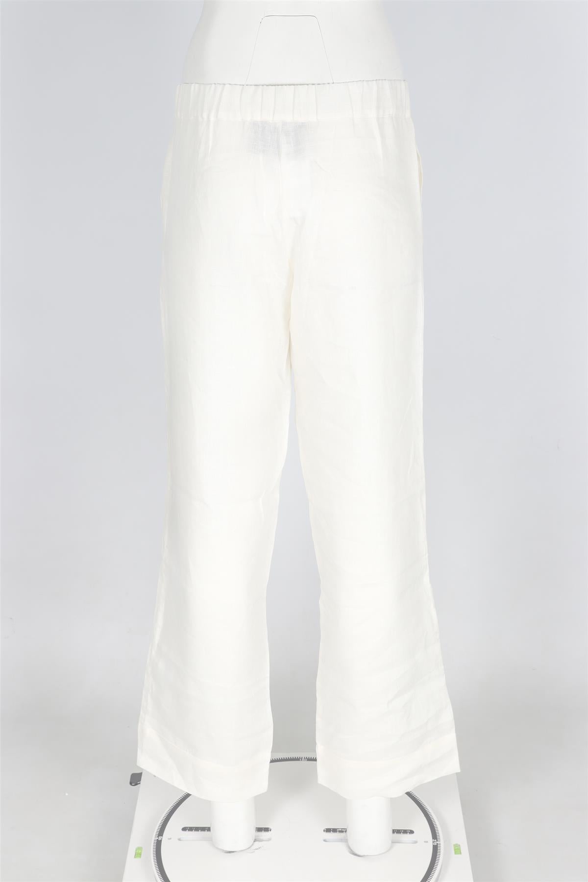 ASCENO IVORY LINEN STRAIGHT LEG PANTS XSMALL