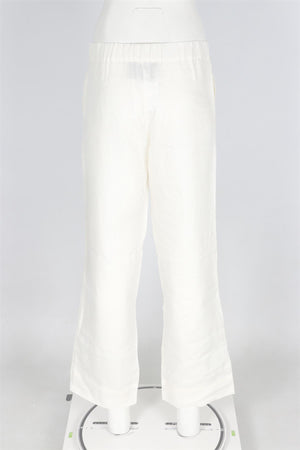 ASCENO IVORY LINEN STRAIGHT LEG PANTS XSMALL