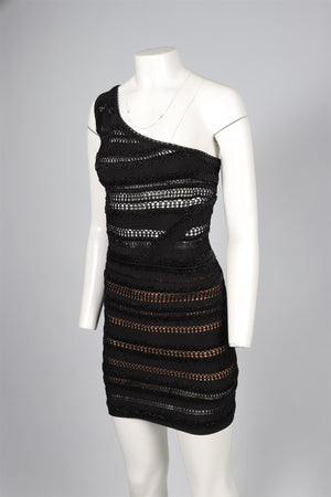 HERVE LEGER BLACK BEAD AND KNIT MINI DRESS XSMALL