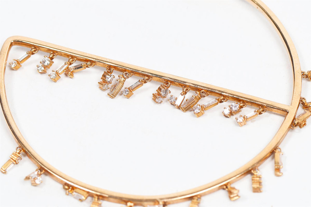 SUZANNE KALAN 18K ROSE GOLD AND BAGUETTE DIAMOND HOOP EARRINGS