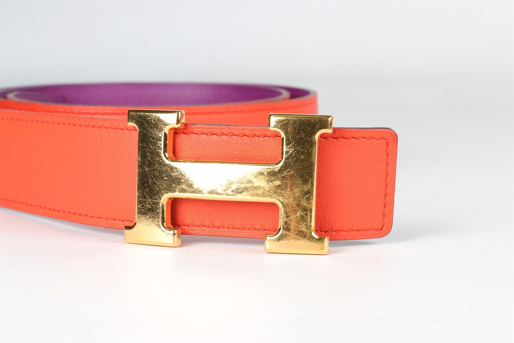 HERMÈS RED AND PURPLE 2013 H 32MM LEATHER BELT