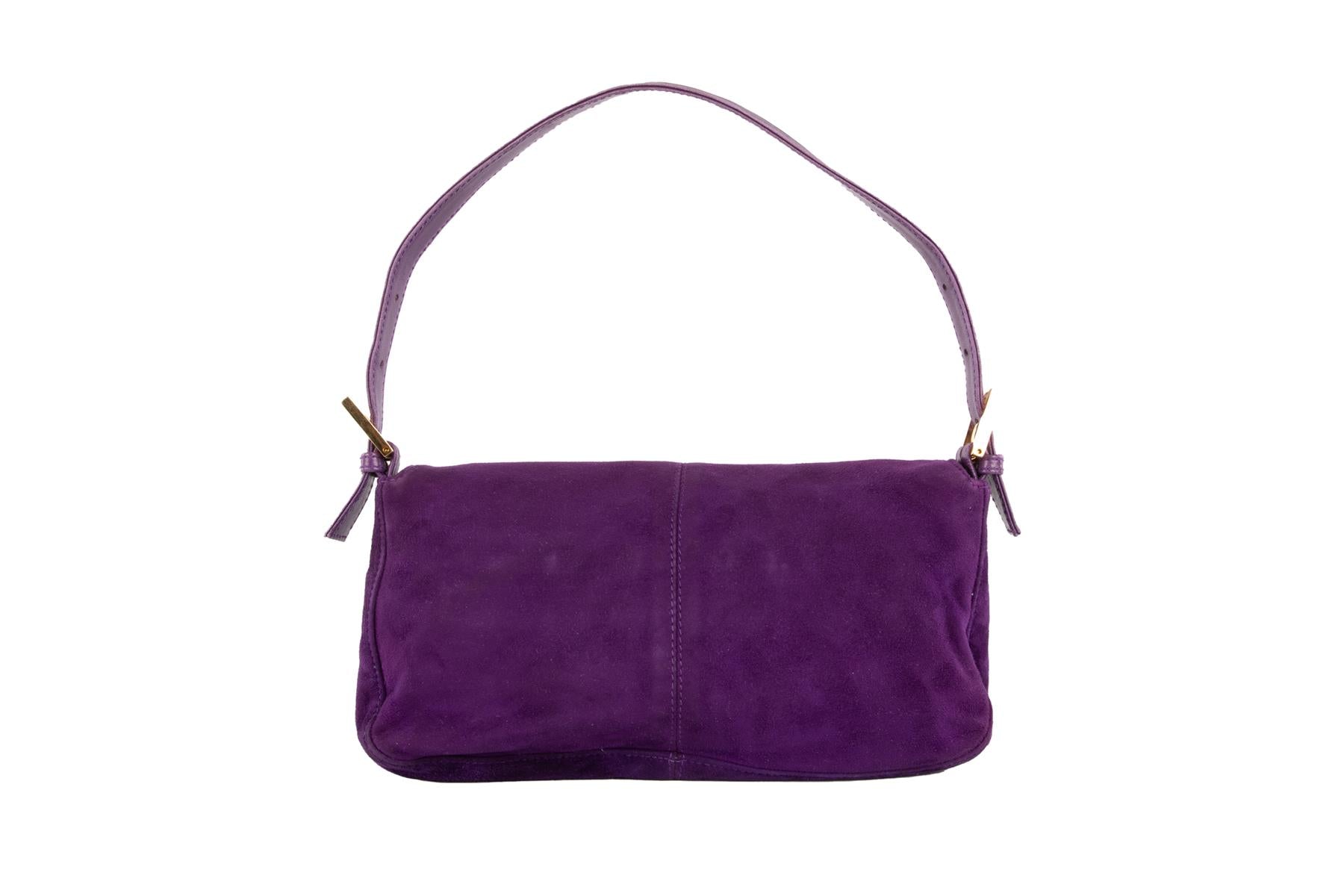 FENDI PURPLE BAGUETTE SUEDE SHOULDER BAG