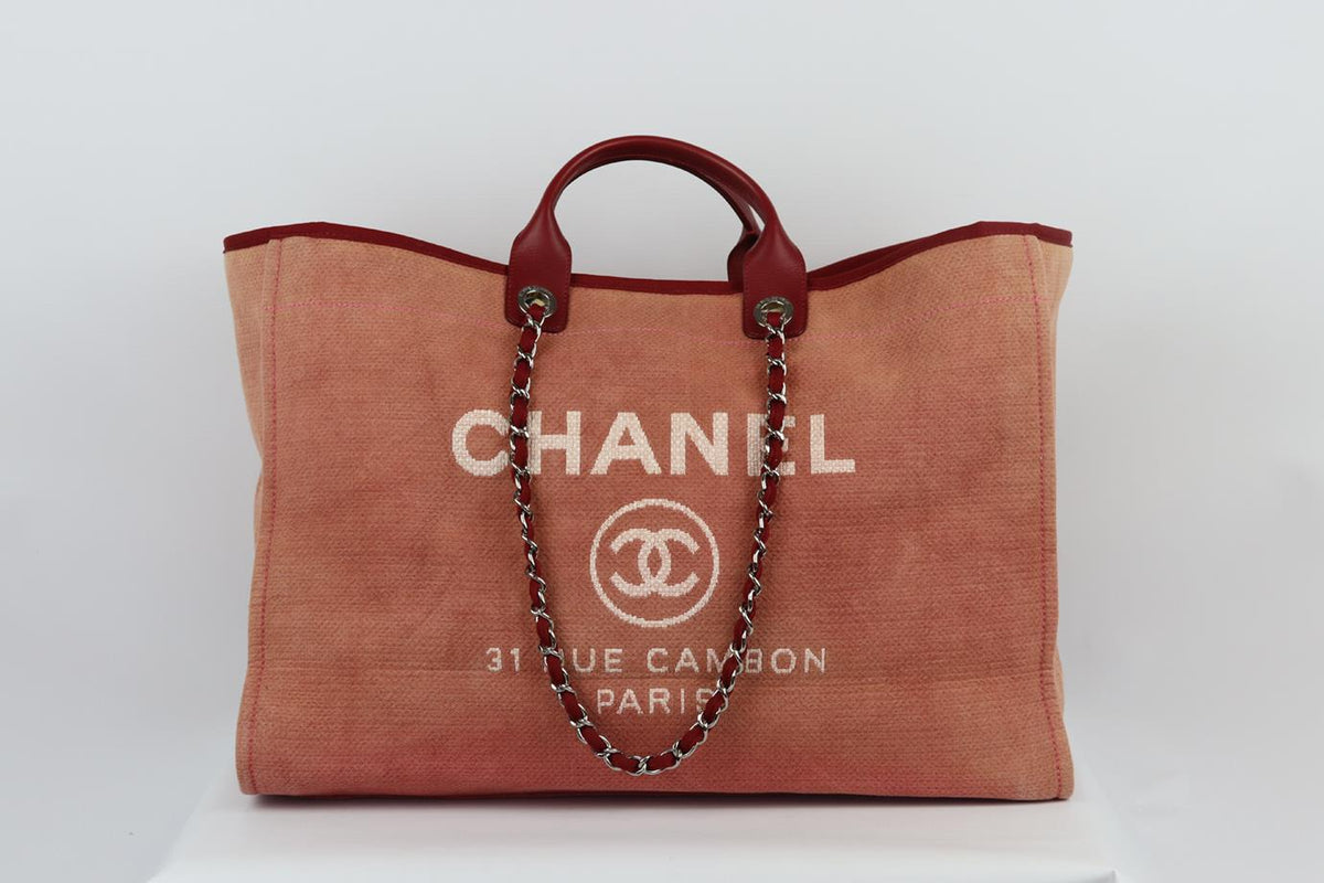 CHANEL 2012 DEAUVILLE EXTRA LARGE CANVAS AND LEATHER TOTE BAG
