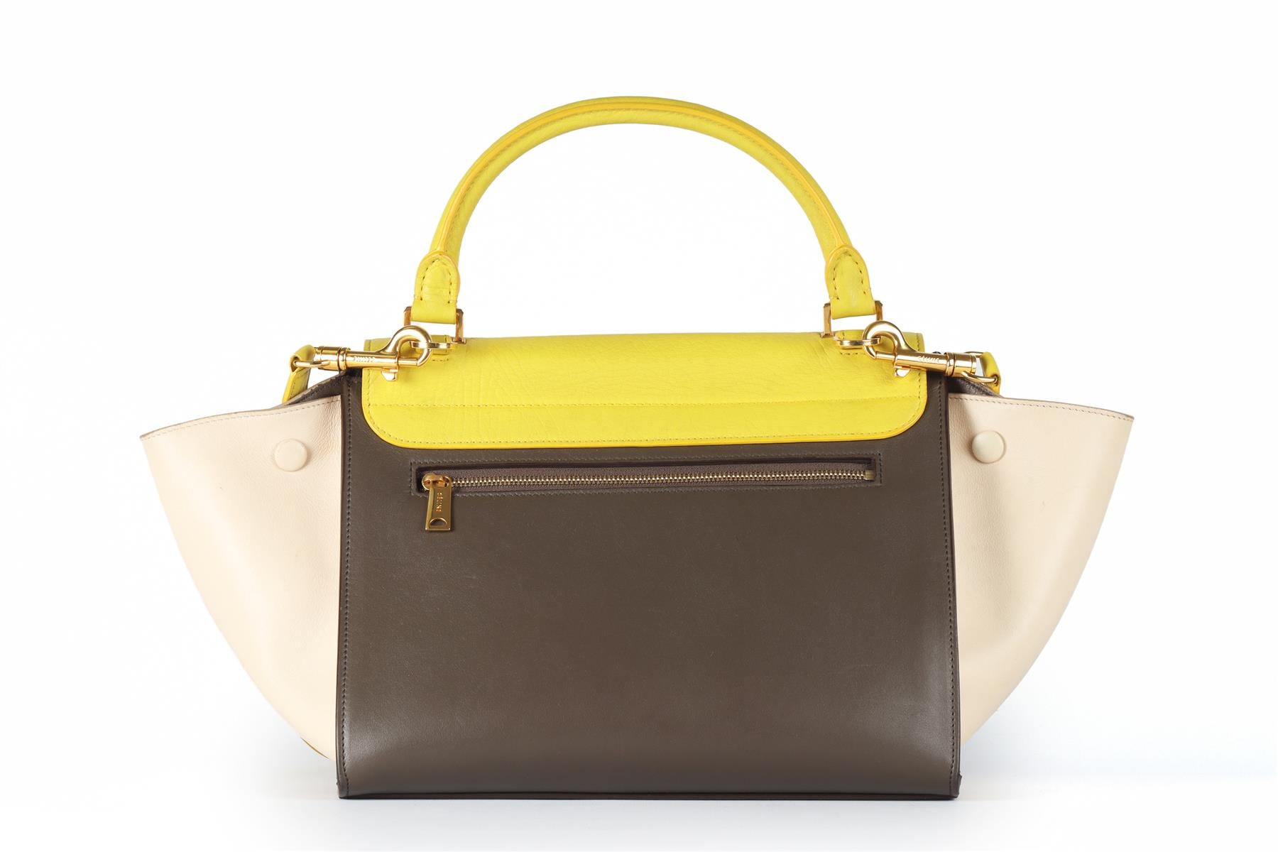 CELINE YELLOW TRAPEZE SMALL LEATHER TOTE BAG