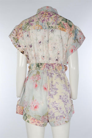 ZIMMERMANN MULTI LINEN PLAYSUIT UK 14