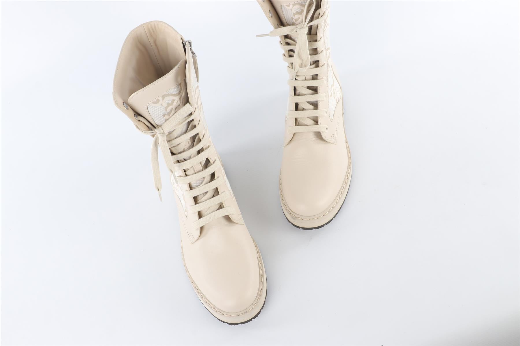 FENDI ECRU FF LEATHER ANKLE BOOTS EU 39 UK 6 US 9