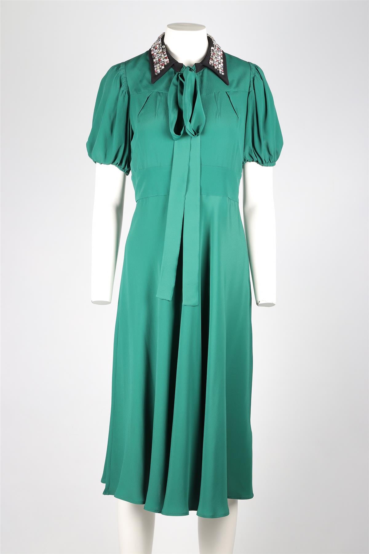 N°21 GREEN CRYSTAL AND SILK MIDI DRESS IT 42 UK 10