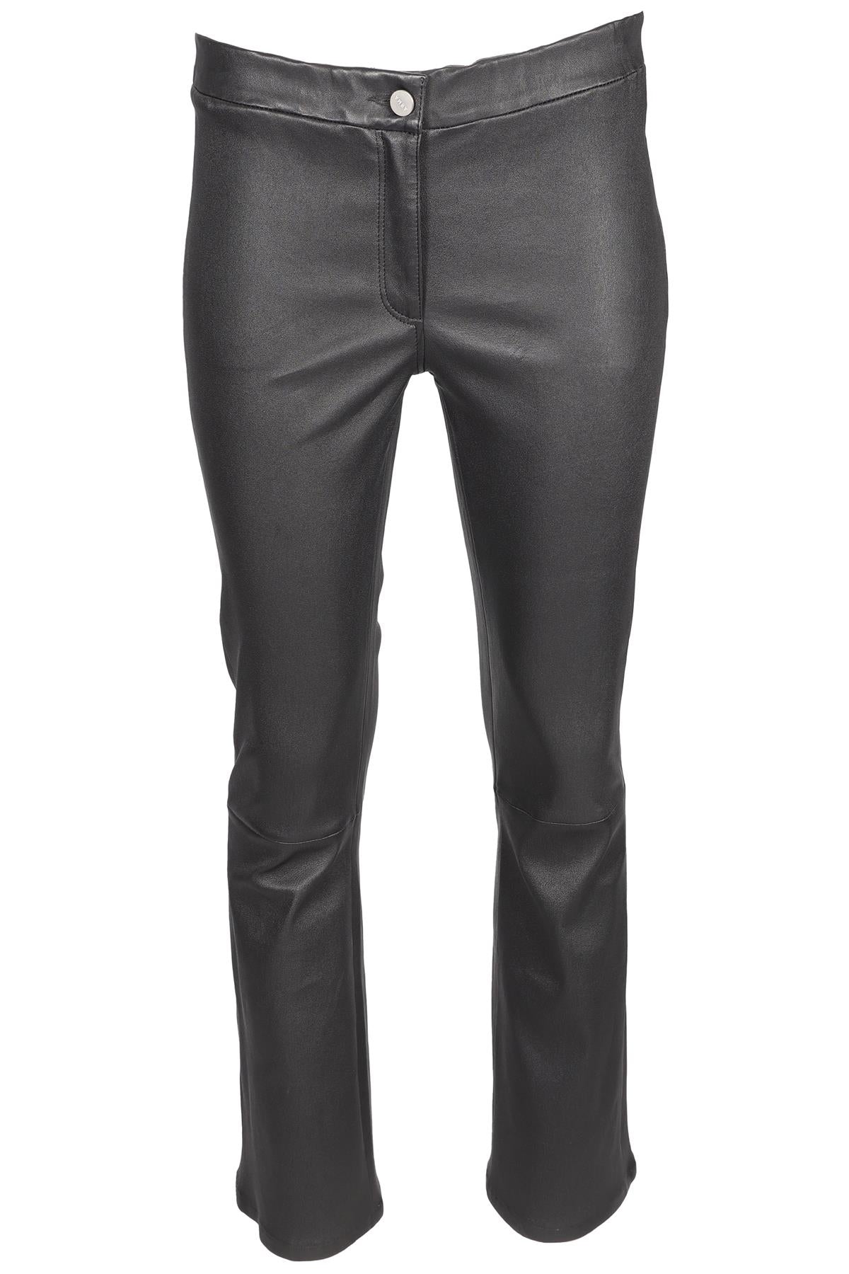 ARMA BLACK LEATHER FLARED PANTS IT 40 UK 8