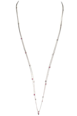 STEPHEN WEBSTER 18K WHITE GOLD RUBY QUARTZ AND PAVE DIAMOND CHAIN NECKLACE