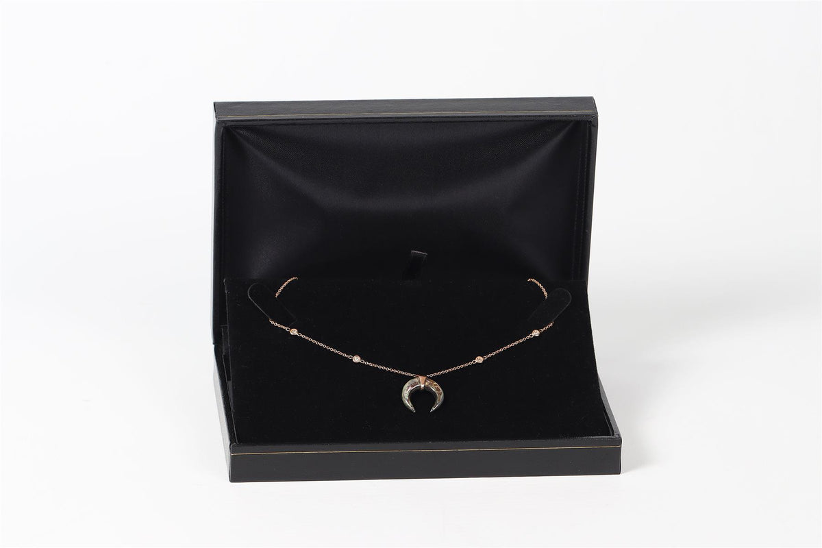 JACQUIE AICHE DOUBLE HORN 14K ROSE GOLD, ABALONE AND PAVE DIAMOND NECKLACE