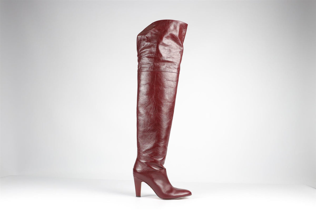 CHLOÉ BURGUNDY LEATHER OVER THE KNEE BOOTS EU 39 UK 6 US 9