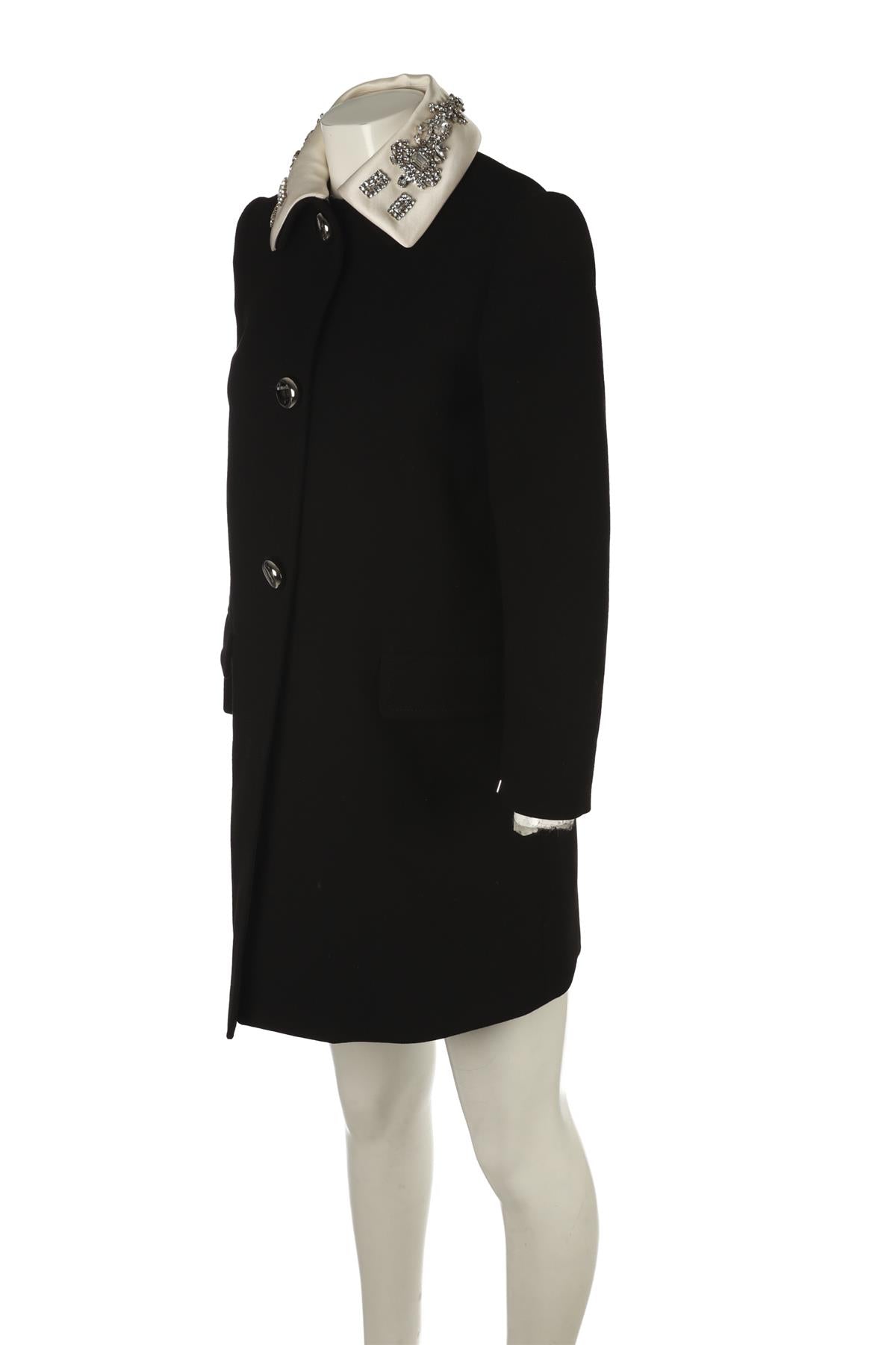 PRADA BLACK COAT WITH JEWELLED COLLAR IT 40 UK 8