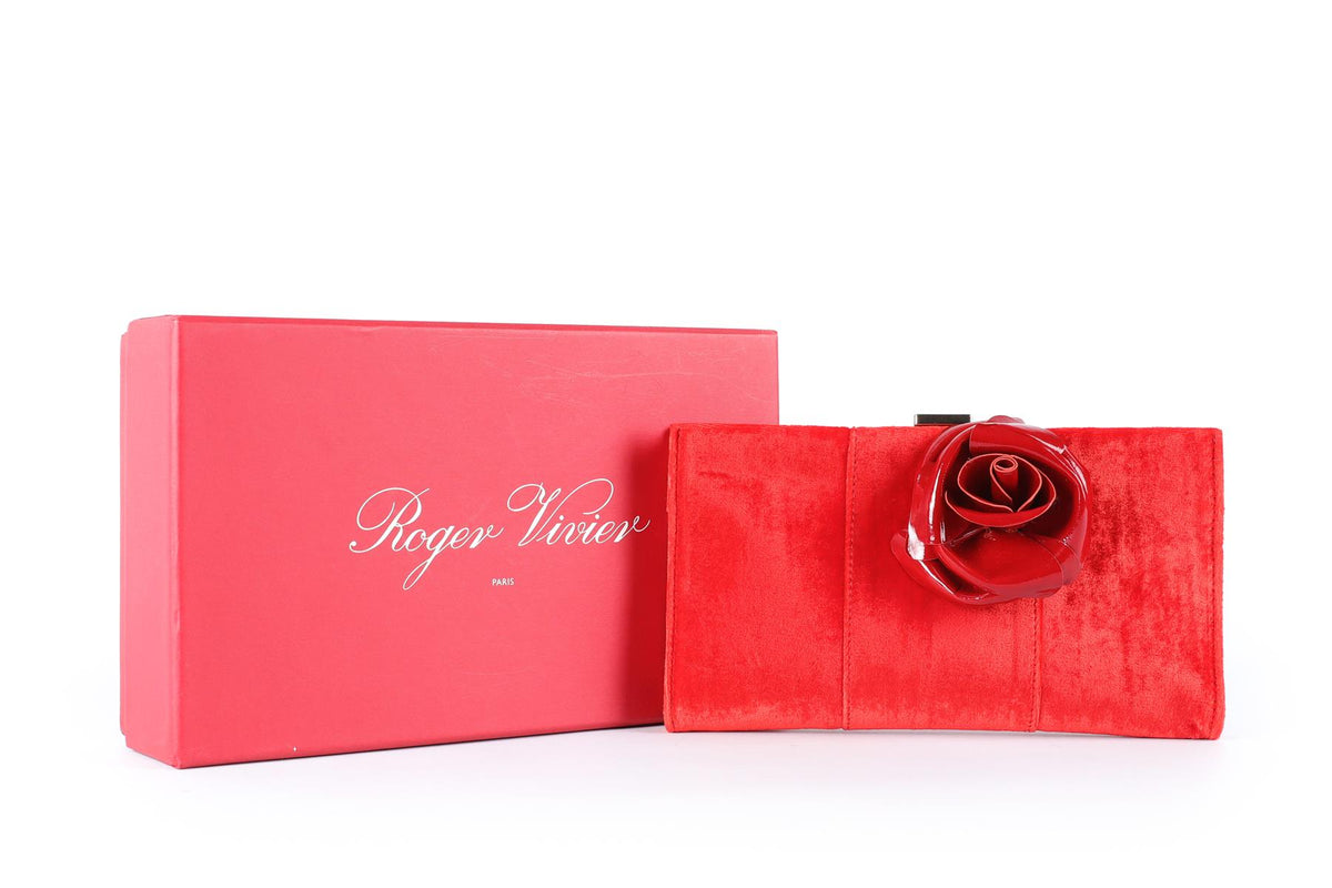 ROGER VIVIER RED MINI VELVET CLUTCH