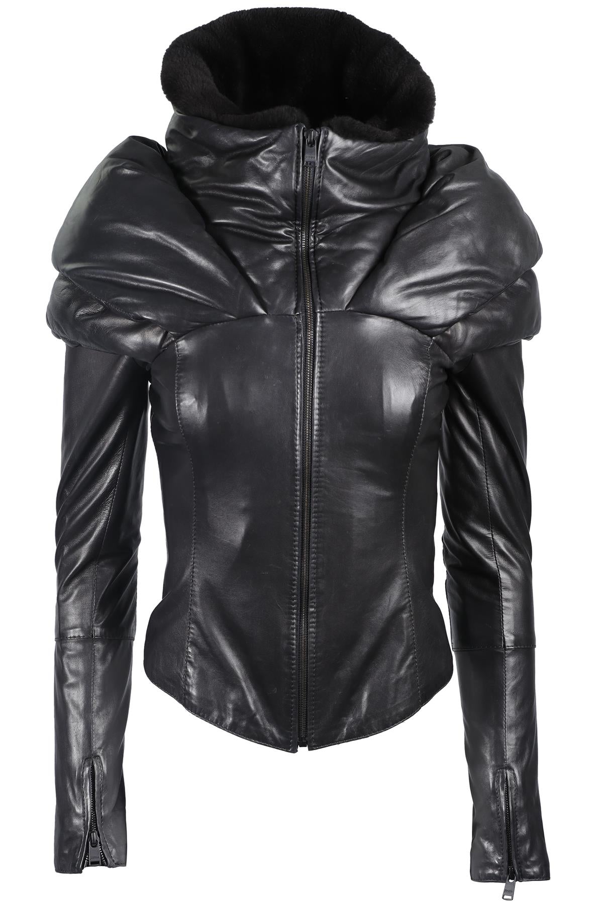 JITROIS BLACK FUR AND LEATHER JACKET FR 36 UK 8