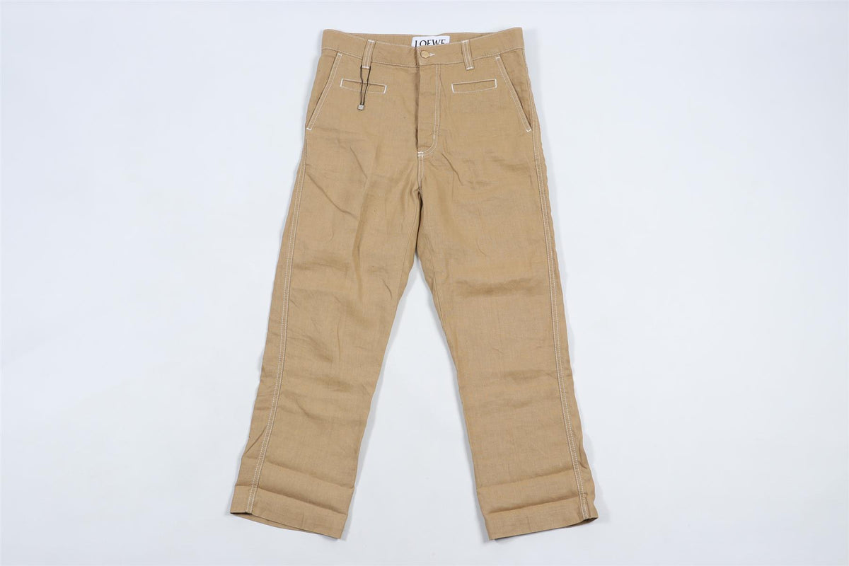 LOEWE BEIGE LINEN STRAIGHT LEG TROUSERS FR 36 UK 8