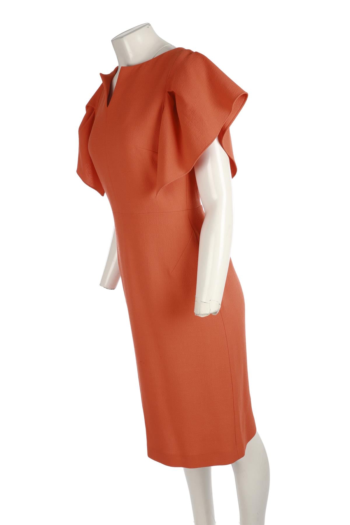 ROLAND MOURET ORANGE WOOL MIDI DRESS UK 10