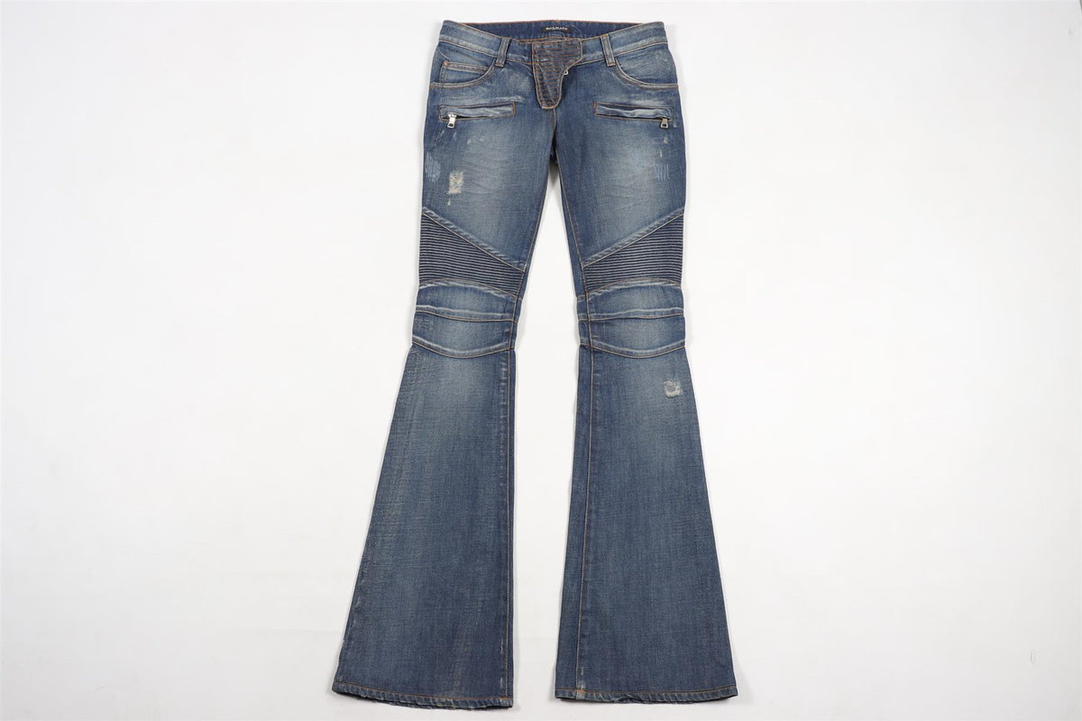 BALMAIN BLUE LOW RISE FLARED JEANS FR 34 UK 6