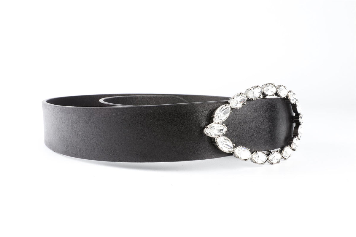 SAINT LAURENT BLACK CRYSTAL AND LEATHER BELT