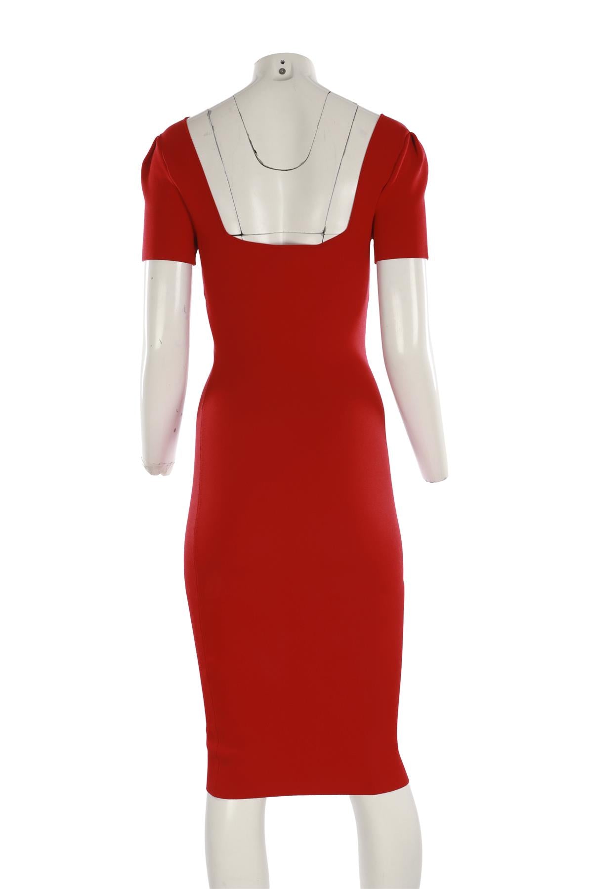 ROLAND MOURET RED KNIT MIDI DRESS UK 8