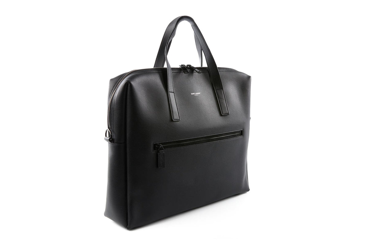 SAINT LAURENT BLACK MEN'S BOLD LEATHER BRIEFCASE