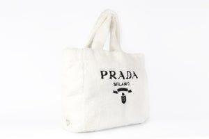PRADA WHITE TERRY CLOTH TOTE BAG