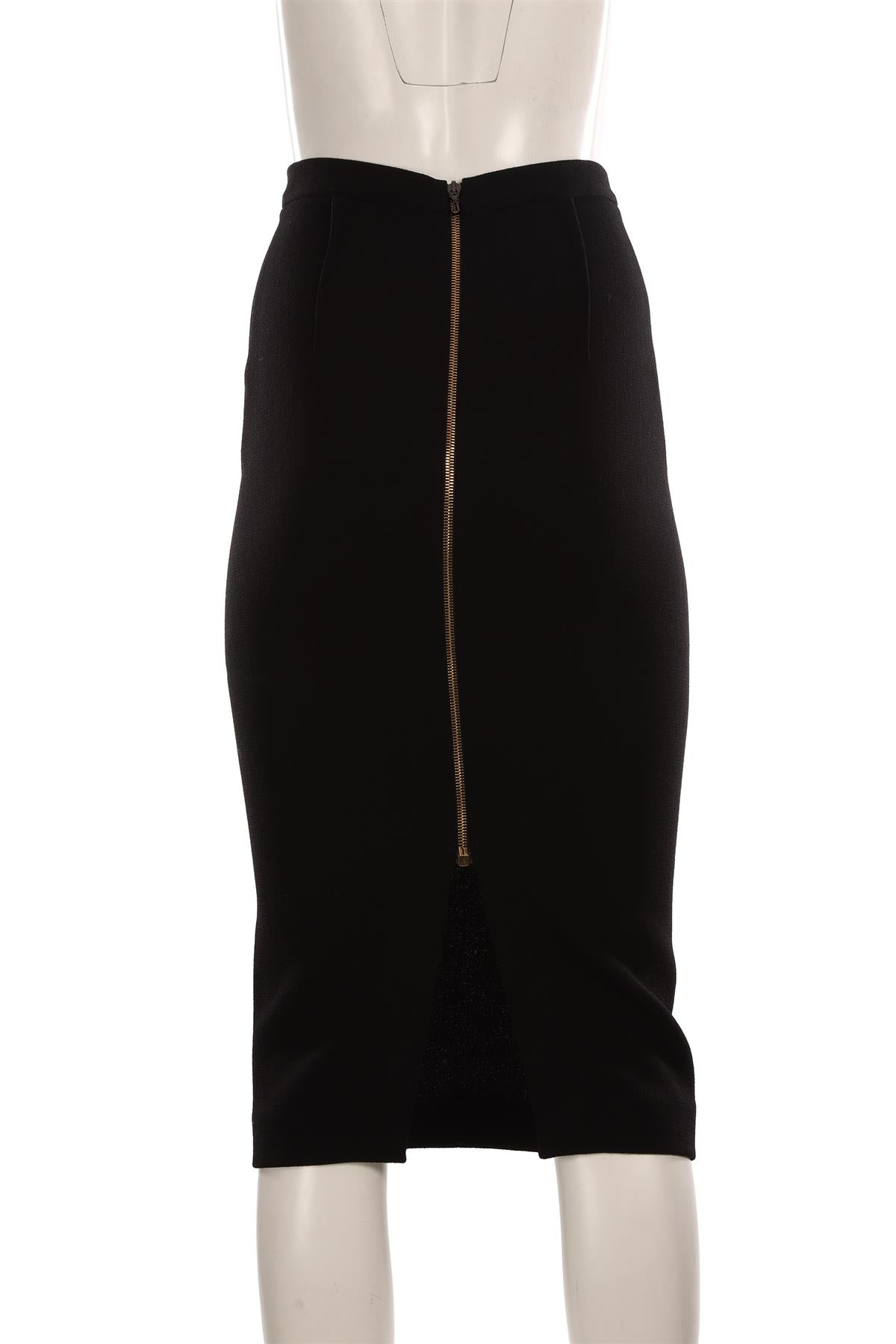 ROLAND MOURET BLACK CREPE MIDI SKIRT UK 8