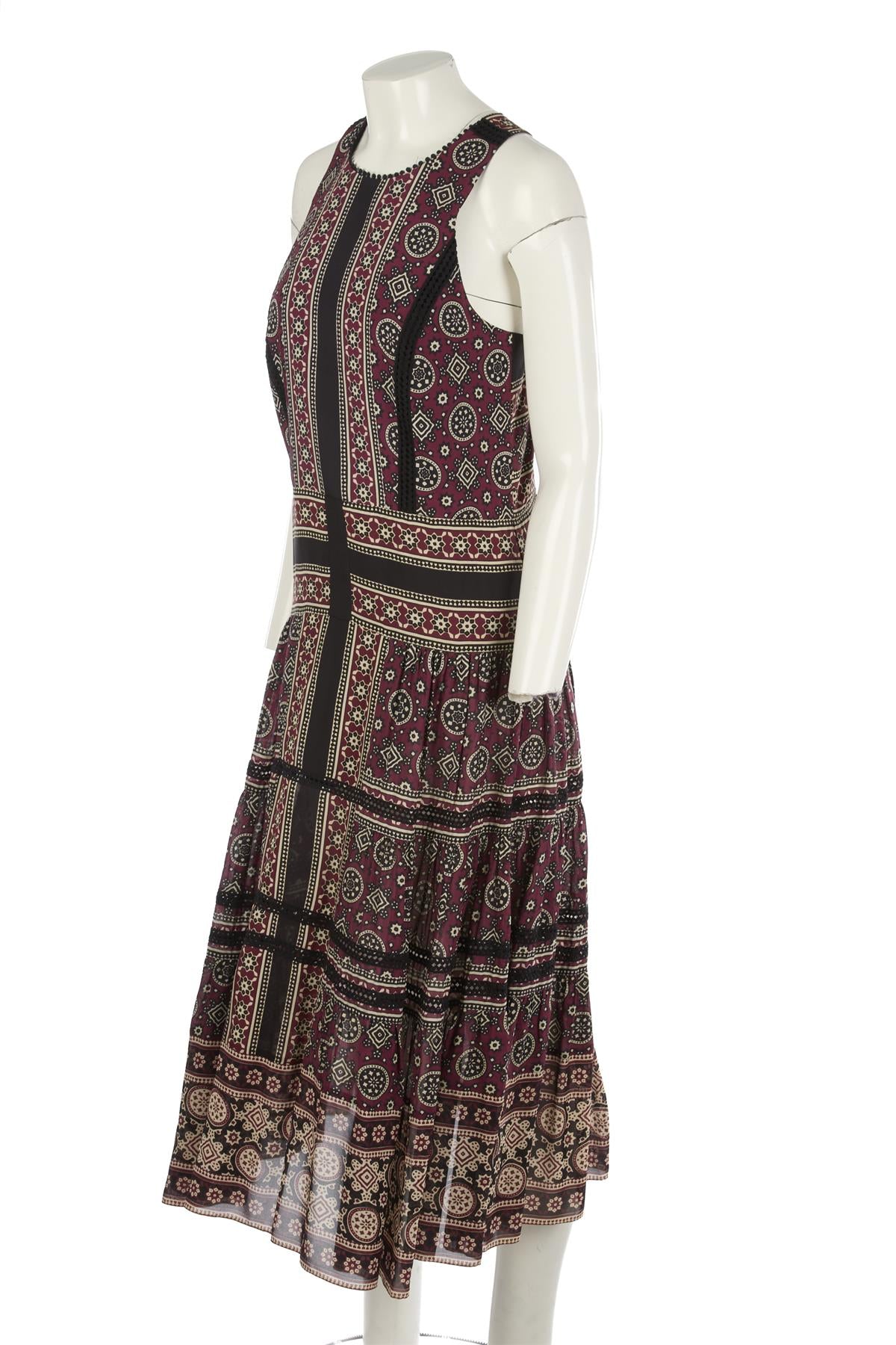 SEA NEW YORK BURGUNDY SILK MAXI DRESS US 4 UK 8