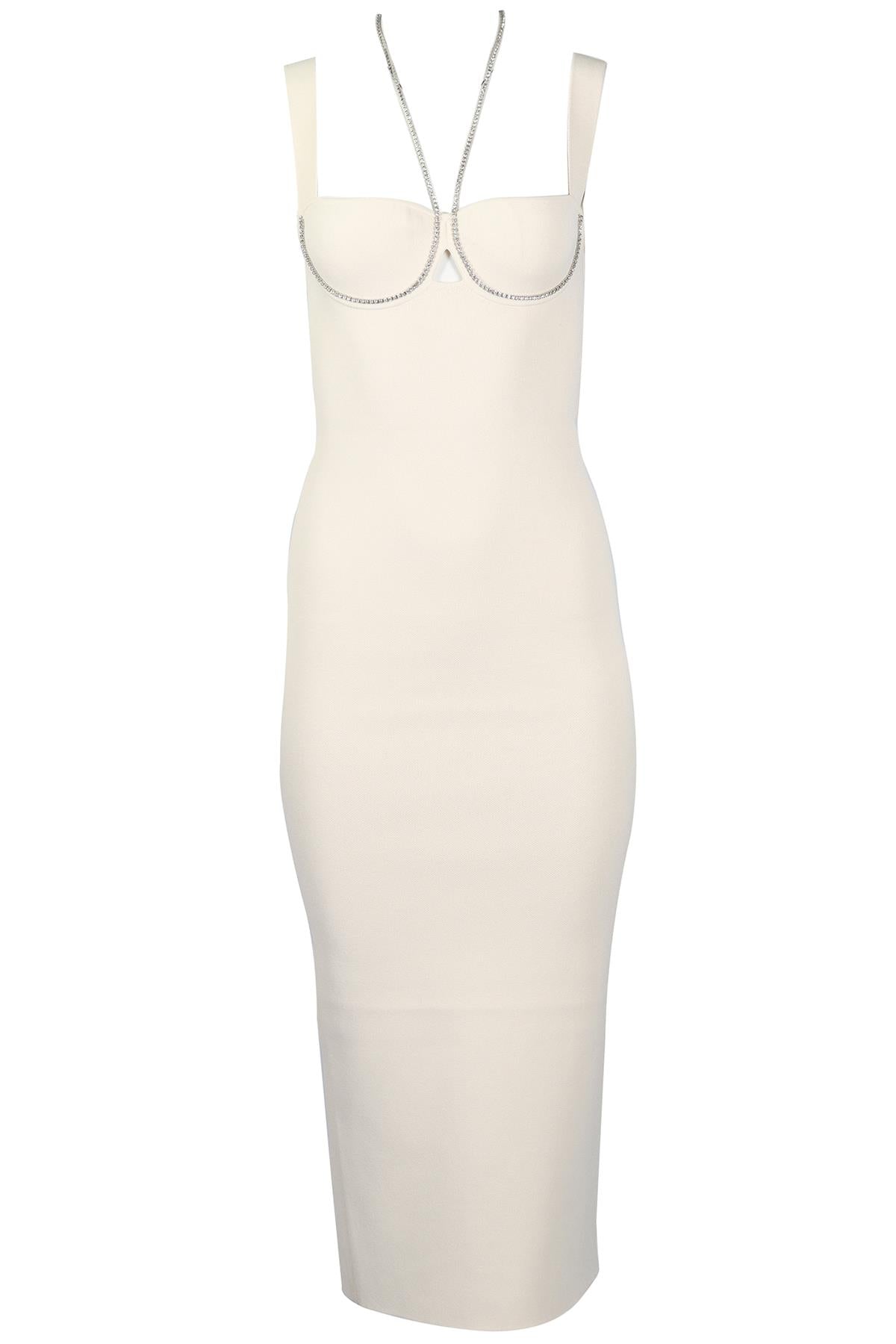 GALVAN LONDON CRYSTAL AND KNIT MIDI DRESS SMALL