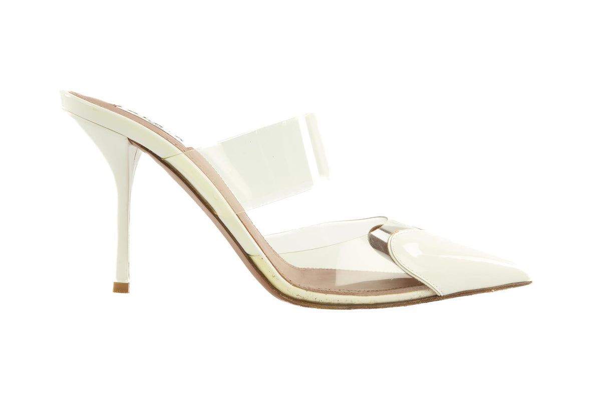 ALAÏA WHITE CŒUR PATENT LEATHER MULES EU 39 UK 6 US 9