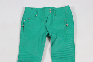 BALMAIN GREEN LEATHER SKINNY PANTS FR 38 UK 10