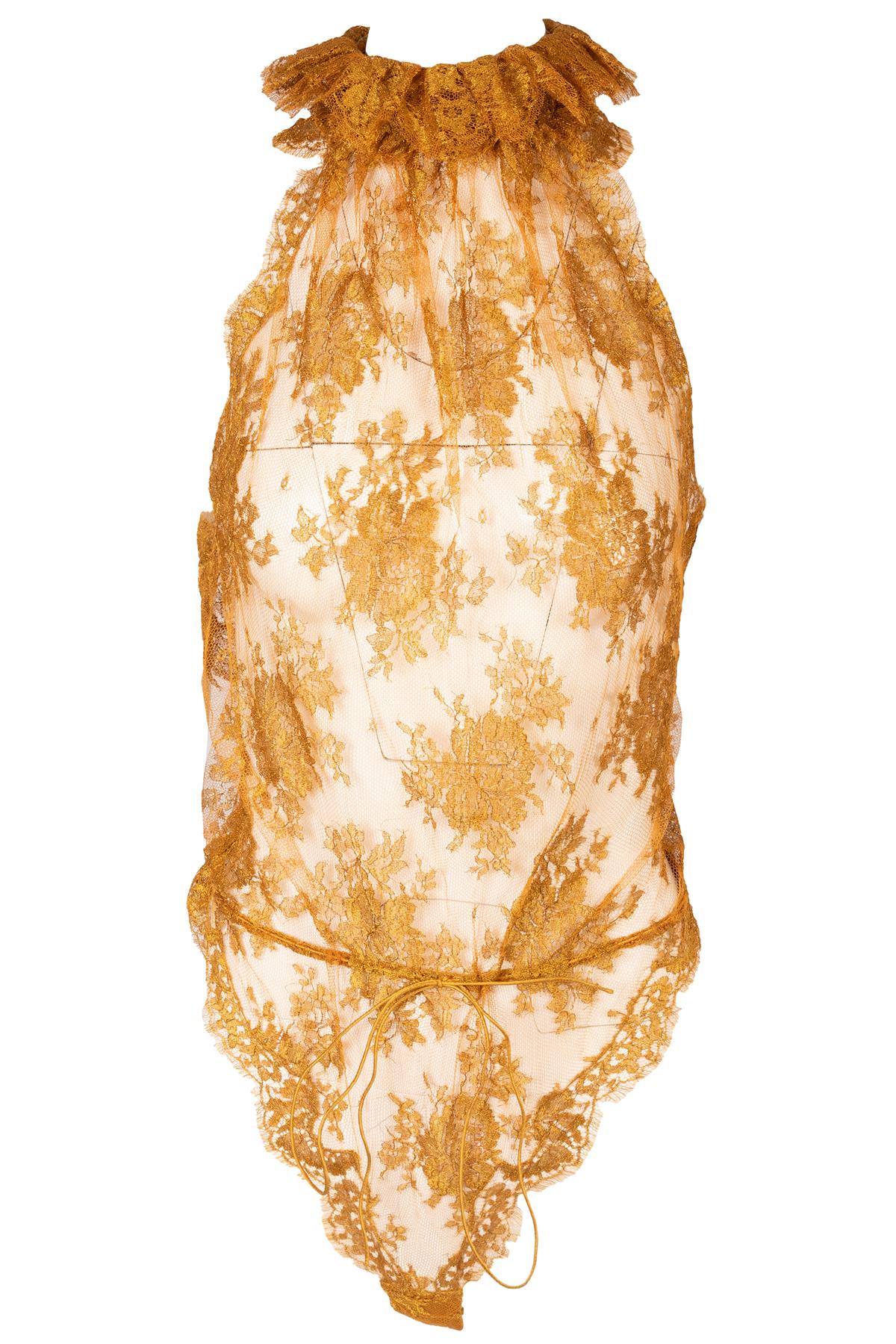 SAINT LAURENT YELLOW LACE BODYSUIT FR 36