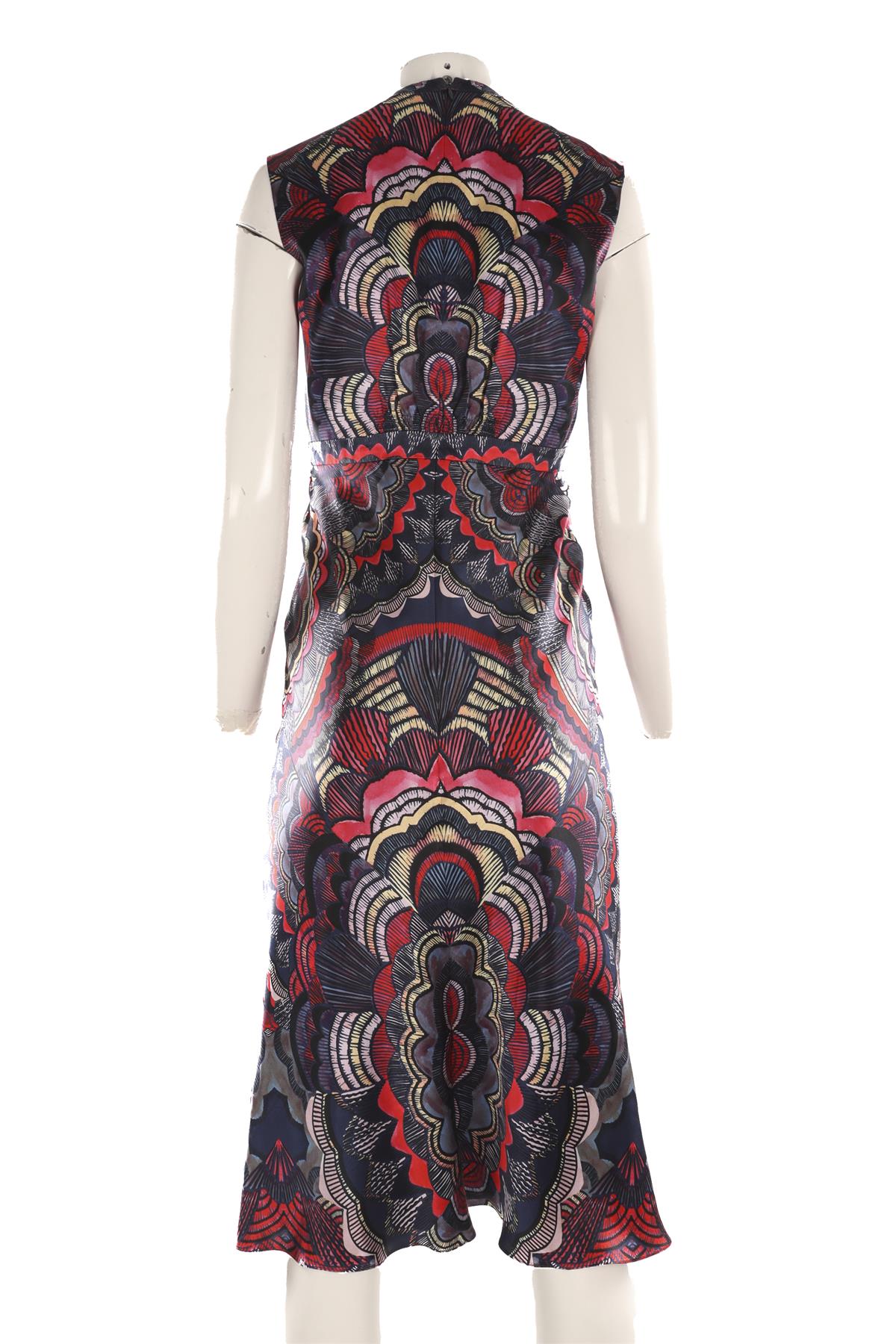 SALONI NAVY SILK MIDI DRESS UK 8