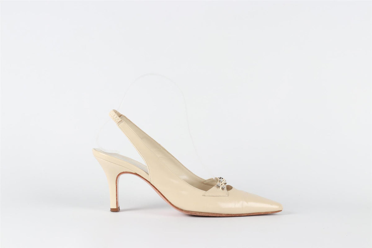 SALVATORE FERRAGAMO BEIGE LEATHER SLINGBACK PUMPS EU 37 UK 4 US 7