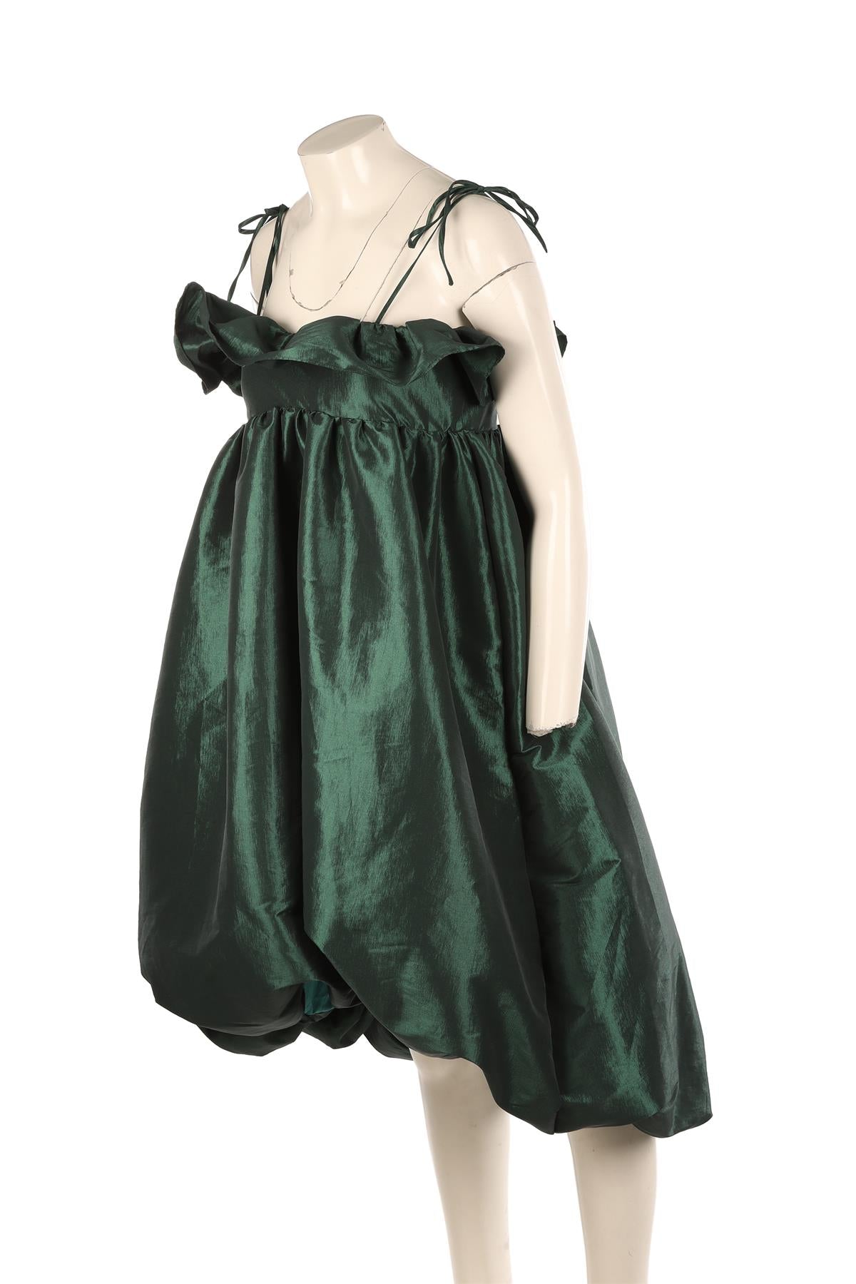 KIKA VARGAS GREEN TAFFETA MIDI DRESS MEDIUM