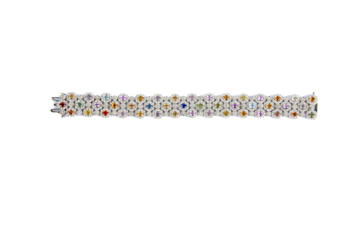 18K WHITE GOLD DIAMOND AND GEMSTONE BRACELET