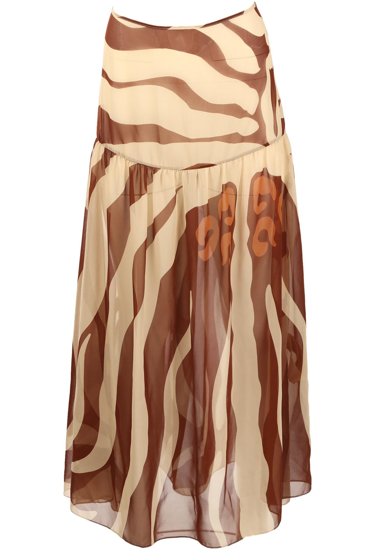 JOHANNA ORTIZ BROWN CHIFFON MIDI SKIRT UK 10