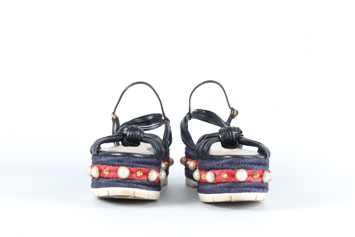 GUCCI NAVY LEATHER PLATFORM SANDALS EU 38.5 UK 5.5 US 8.5