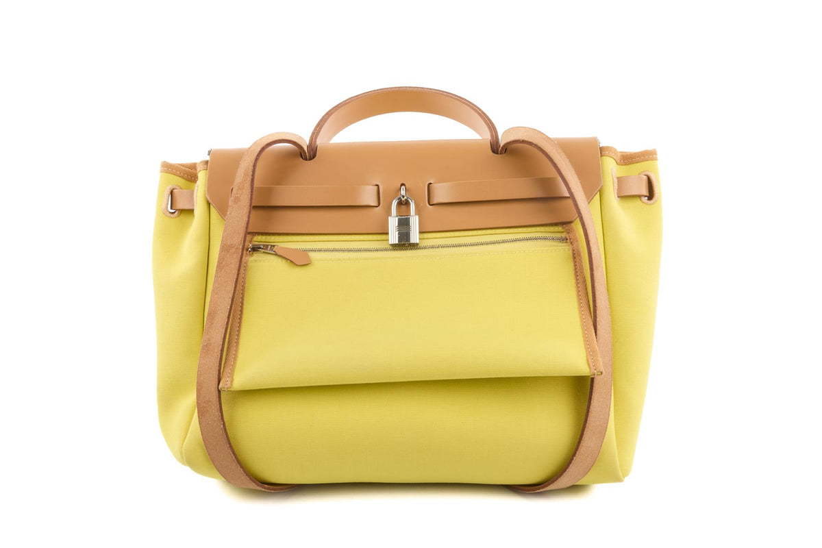 HERMÈS YELLOW 2020 HERBAG 31 CANVAS SHOULDER BAG IN JAUNE CITRON