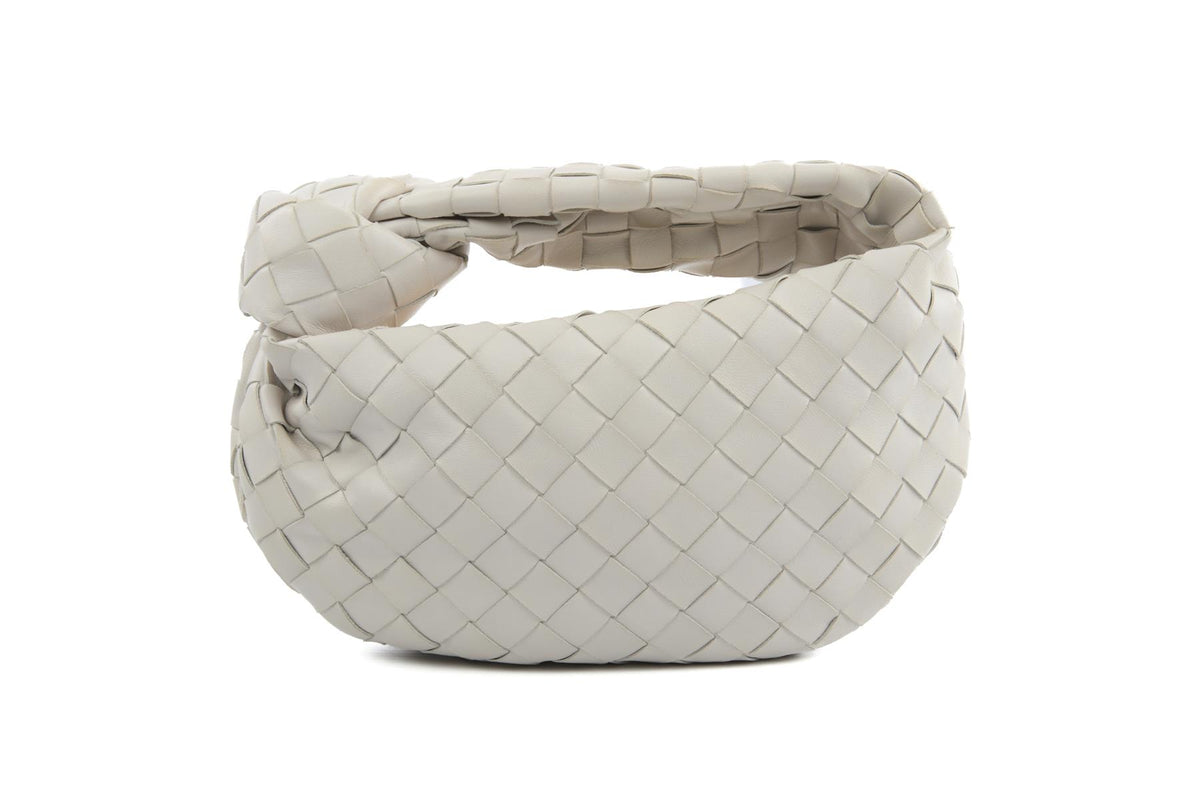 BOTTEGA VENETA ECRU JODIE MINI INTRECCIATO LEATHER TOTE BAG