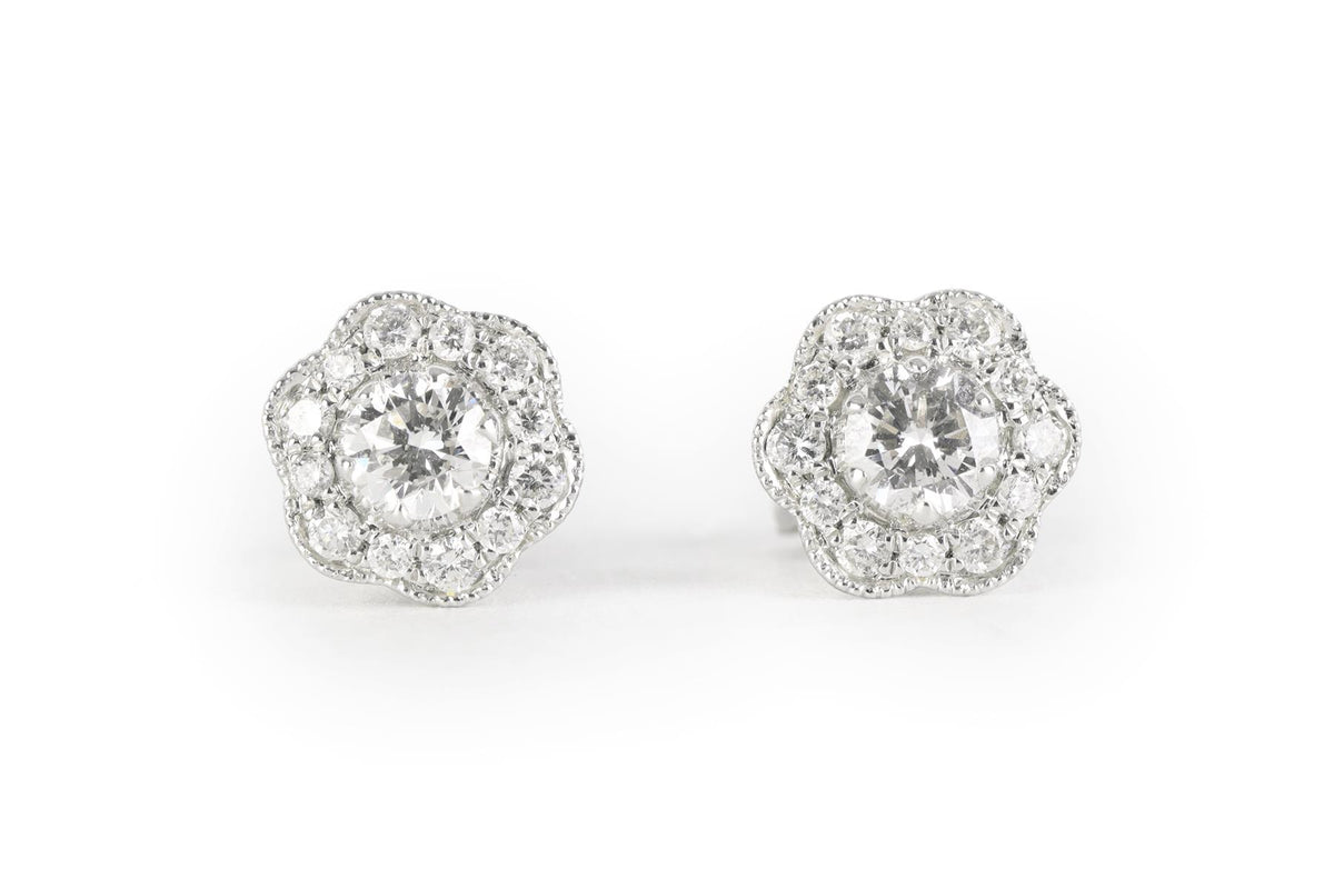 MARCHESA 18K WHITE GOLD AND DIAMOND STUD EARRINGS