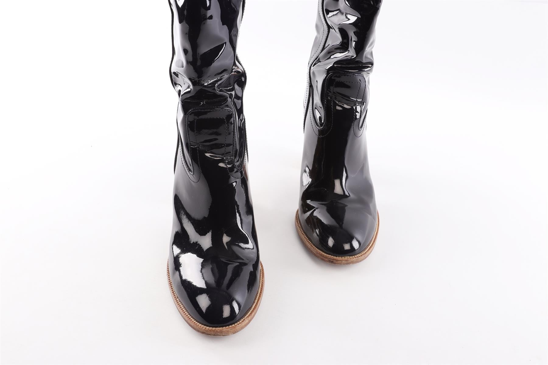 GUCCI NAVY PATENT LEATHER KNEE HIGH BOOTS EU 40 UK 7 US 10