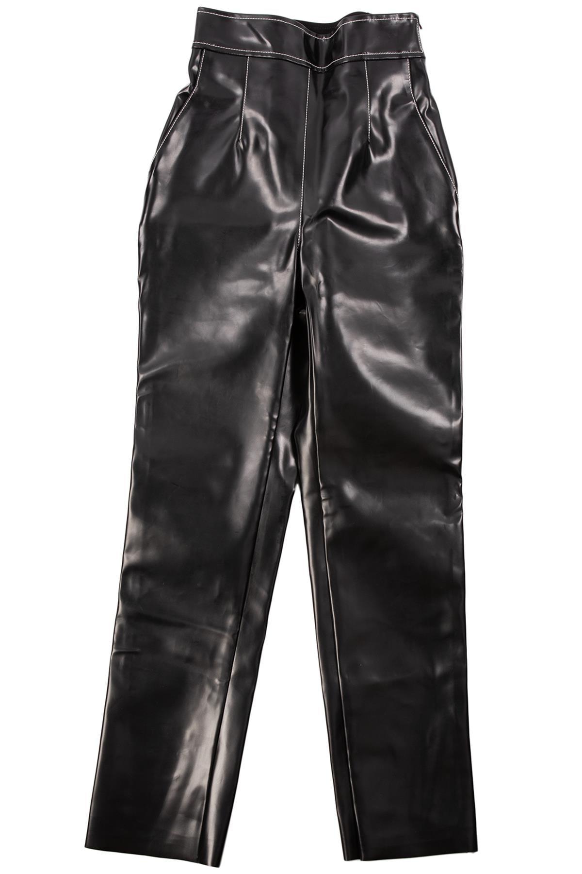 PHILOSOPHY DI LORENZO SERAFINI BLACK FAUX LEATHER STRAIGHT LEG PANTS IT 38 UK 6